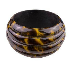 Vintage Womens Brown Tone Acrylic Ridged Wide Bangle Bracelet